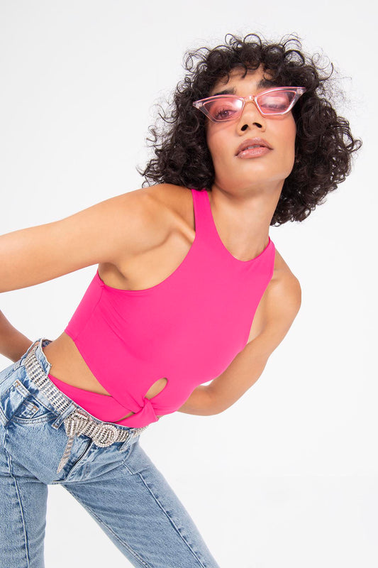 Fuchsia Twist Front Bodysuit