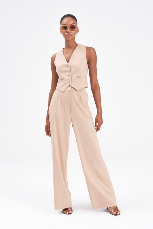 Beige Waistcoat and Loose Trousers Set